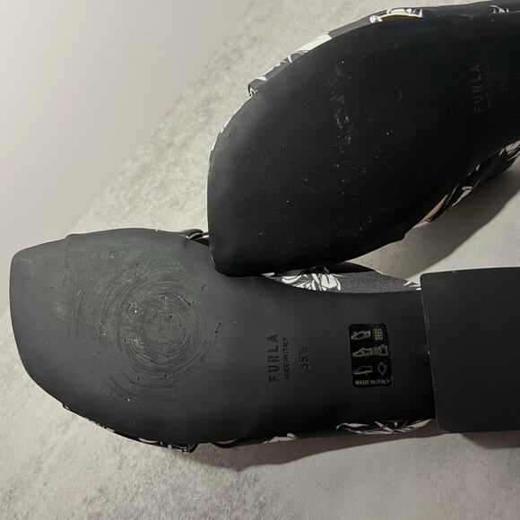 Furla Floral Satin Slides Botanical Print Italian Low Block Heel Resort US 8.5 - Picture 8 of 12
